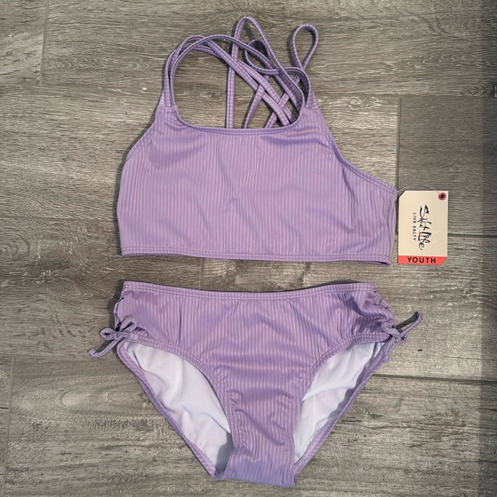 Salt Life Solid Purple Ribbed 2 Piece Bikini Girls/Youth Size 12 NWTs